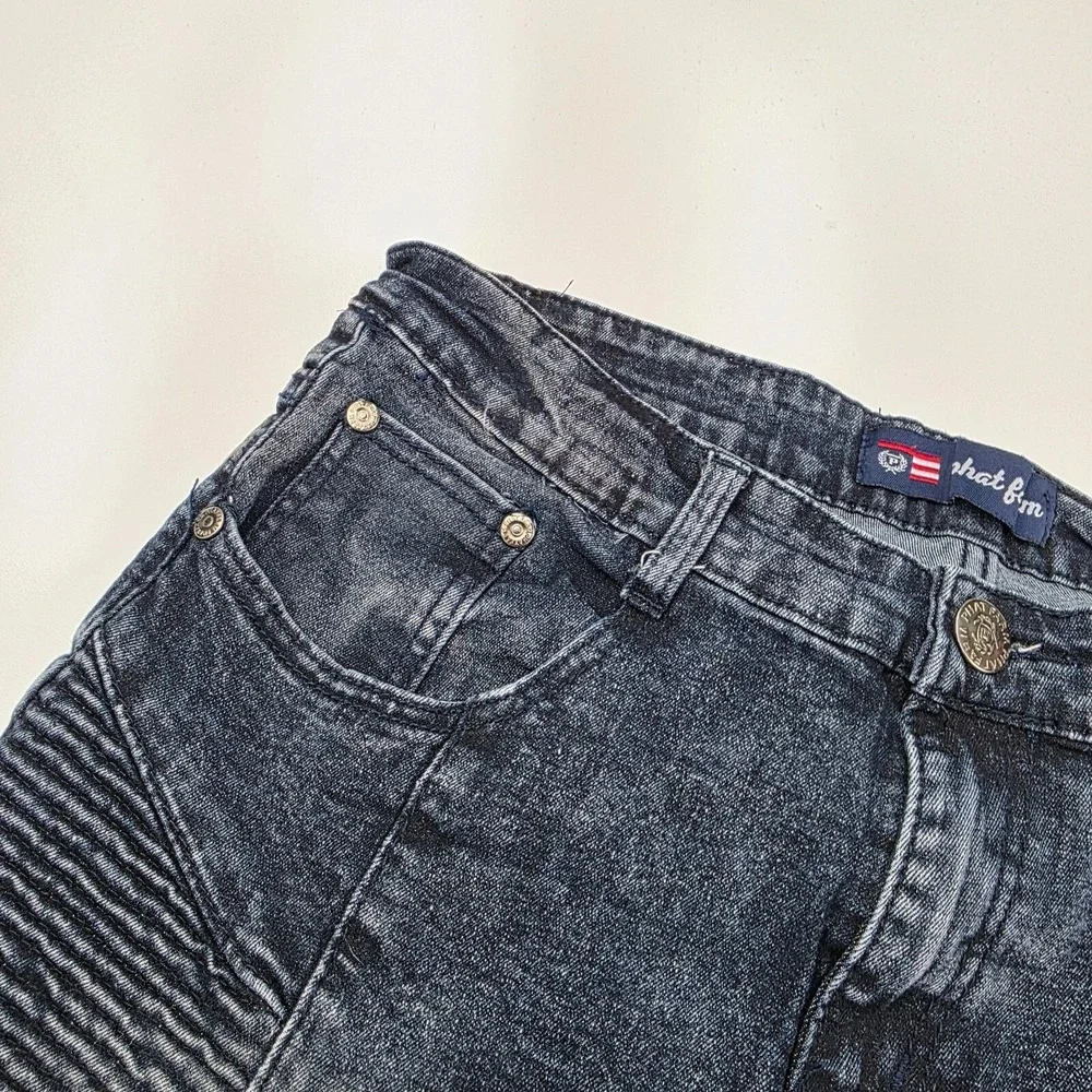 Phat Farm‎ Biker Denim Shorts Mens 30 Black Acid Wash Moto Stretch Streetwear